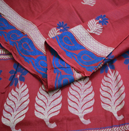 Indian Vintage Sari Red Hand Painted Sari Pure Cotton Saree Fabric 5Yard Floral Soft