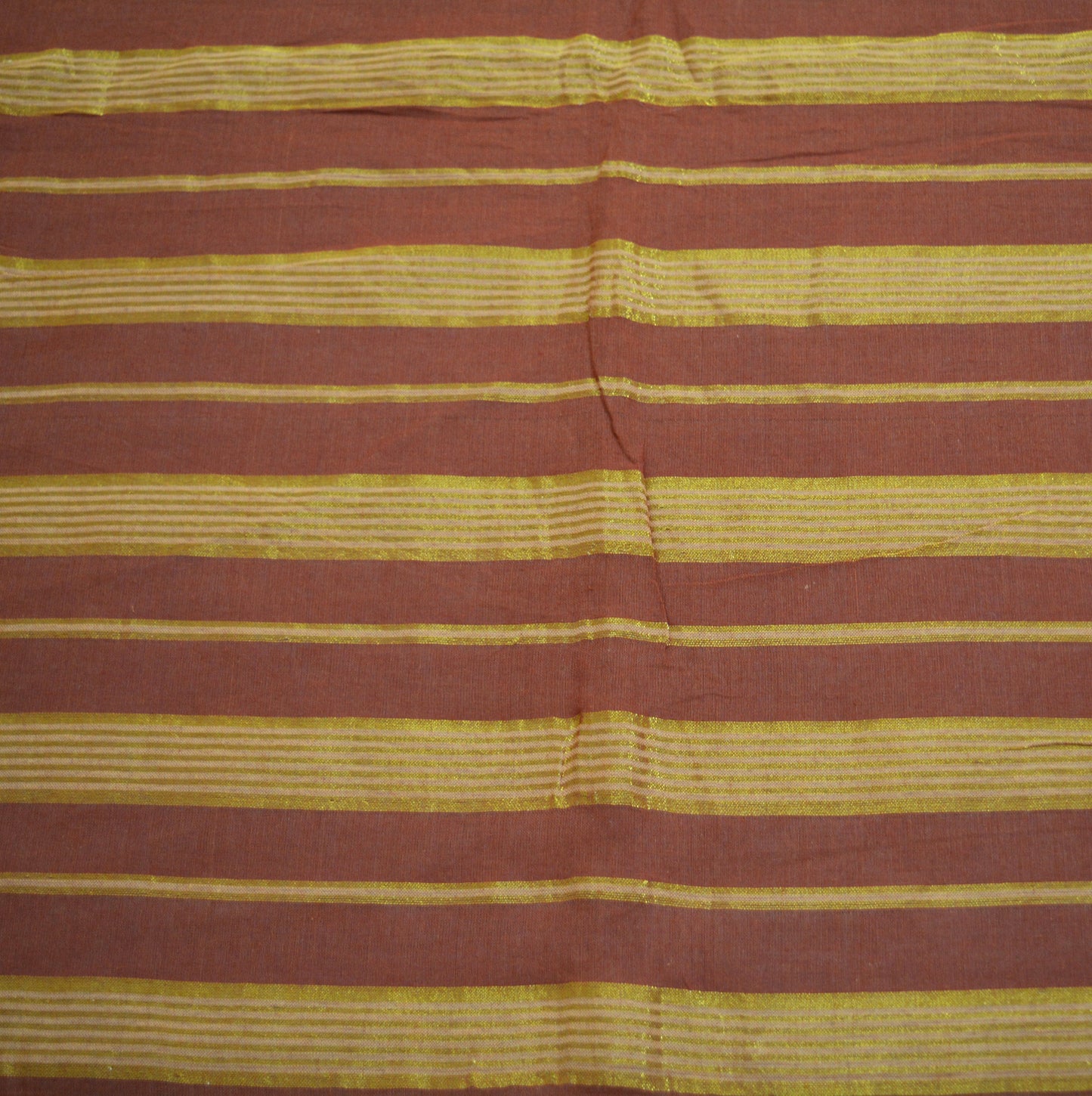Vintage Sari Brown Pure Cotton Hand Woven Saree Golden Zari 5Yard Soft Floral Ethnic