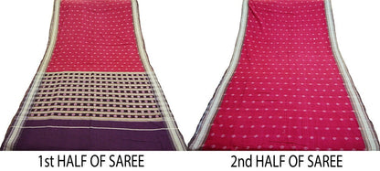 Indian Vintage Red & Purple Hand woven Sambalpuri Ikat sari Saree Pure Cotton Indian Sari Fabric 5Yard Ethnic Chackra Border