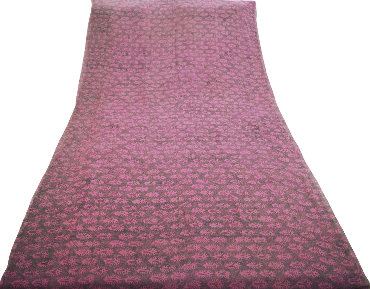 Indian Vintage Sari Purple & Pink 100% Pure Georgette Silk Block Printed Saree Craft Fabric Sewing 5Yard Soft Sari Dress Making