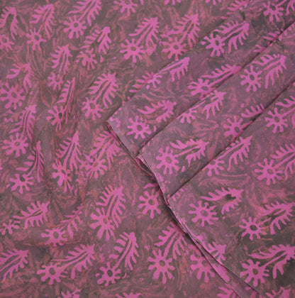 Indian Vintage Sari Purple & Pink 100% Pure Georgette Silk Block Printed Saree Craft Fabric Sewing 5Yard Soft Sari Dress Making