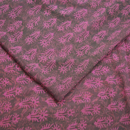 Indian Vintage Sari Purple & Pink 100% Pure Georgette Silk Block Printed Saree Craft Fabric Sewing 5Yard Soft Sari Dress Making