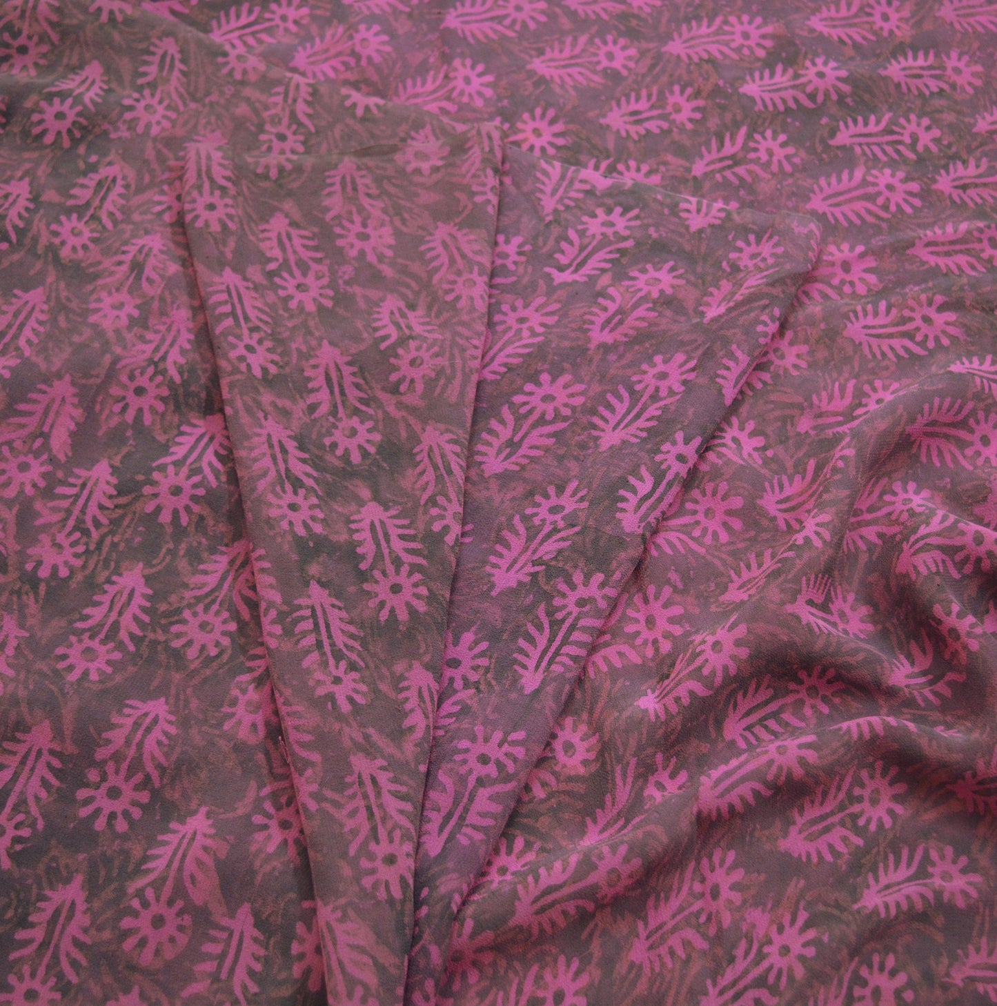 Indian Vintage Sari Purple & Pink 100% Pure Georgette Silk Block Printed Saree Craft Fabric Sewing 5Yard Soft Sari Dress Making