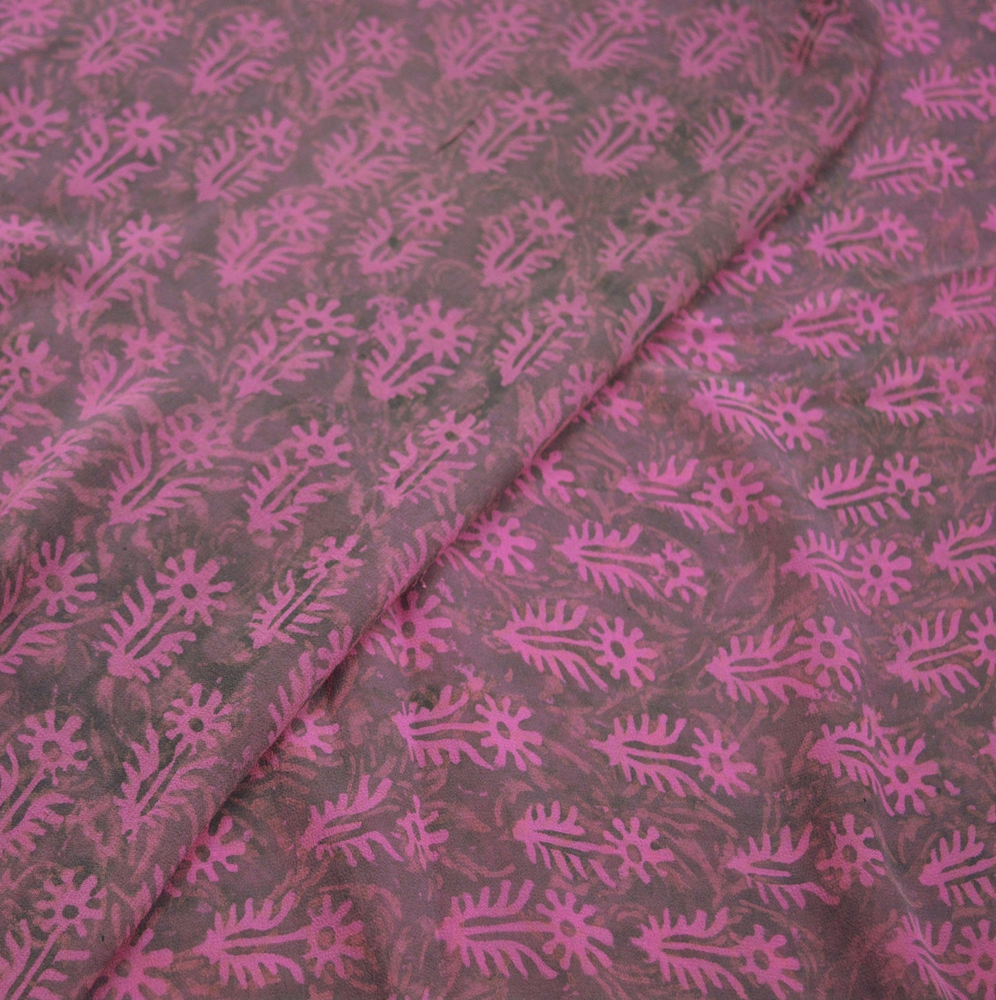 Indian Vintage Sari Purple & Pink 100% Pure Georgette Silk Block Printed Saree Craft Fabric Sewing 5Yard Soft Sari Dress Making