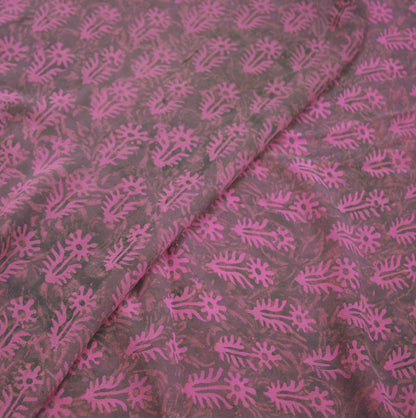 Indian Vintage Sari Purple & Pink 100% Pure Georgette Silk Block Printed Saree Craft Fabric Sewing 5Yard Soft Sari Dress Making