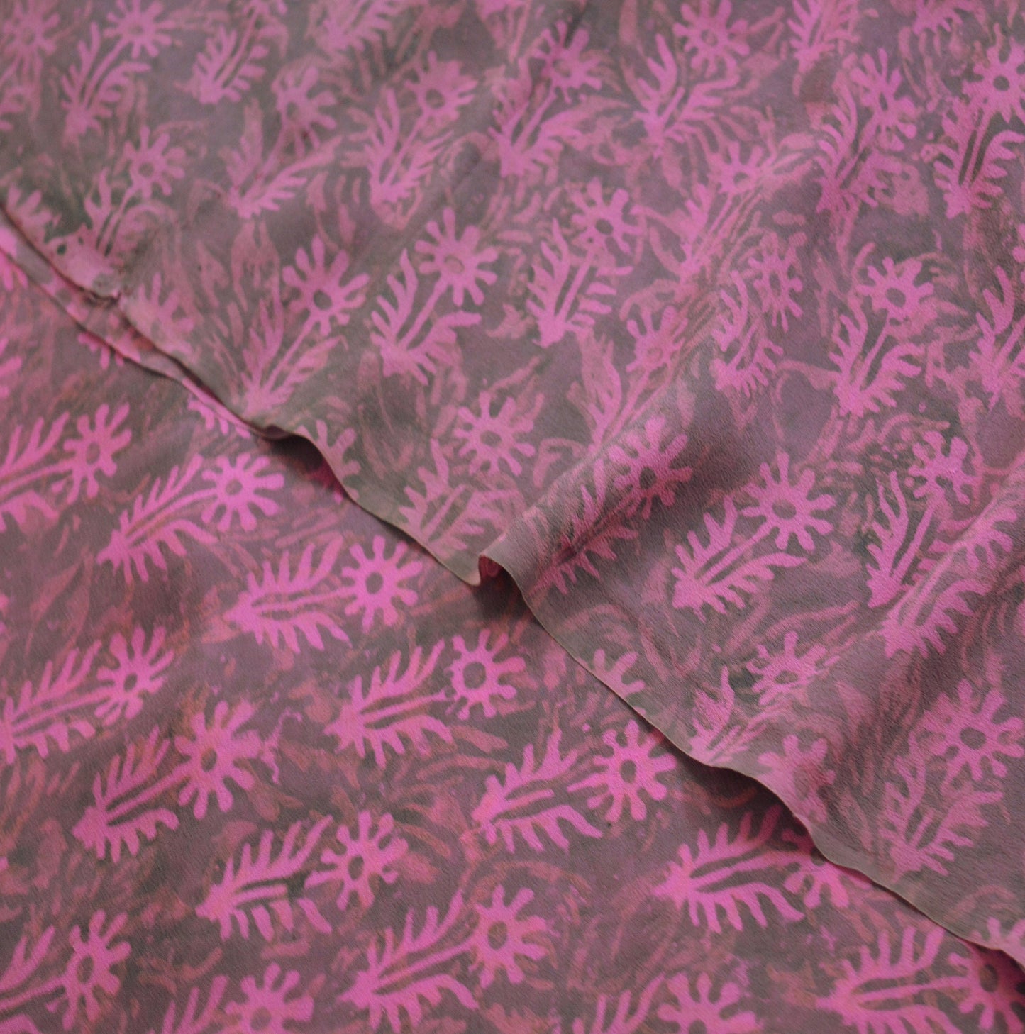 Indian Vintage Sari Purple & Pink 100% Pure Georgette Silk Block Printed Saree Craft Fabric Sewing 5Yard Soft Sari Dress Making