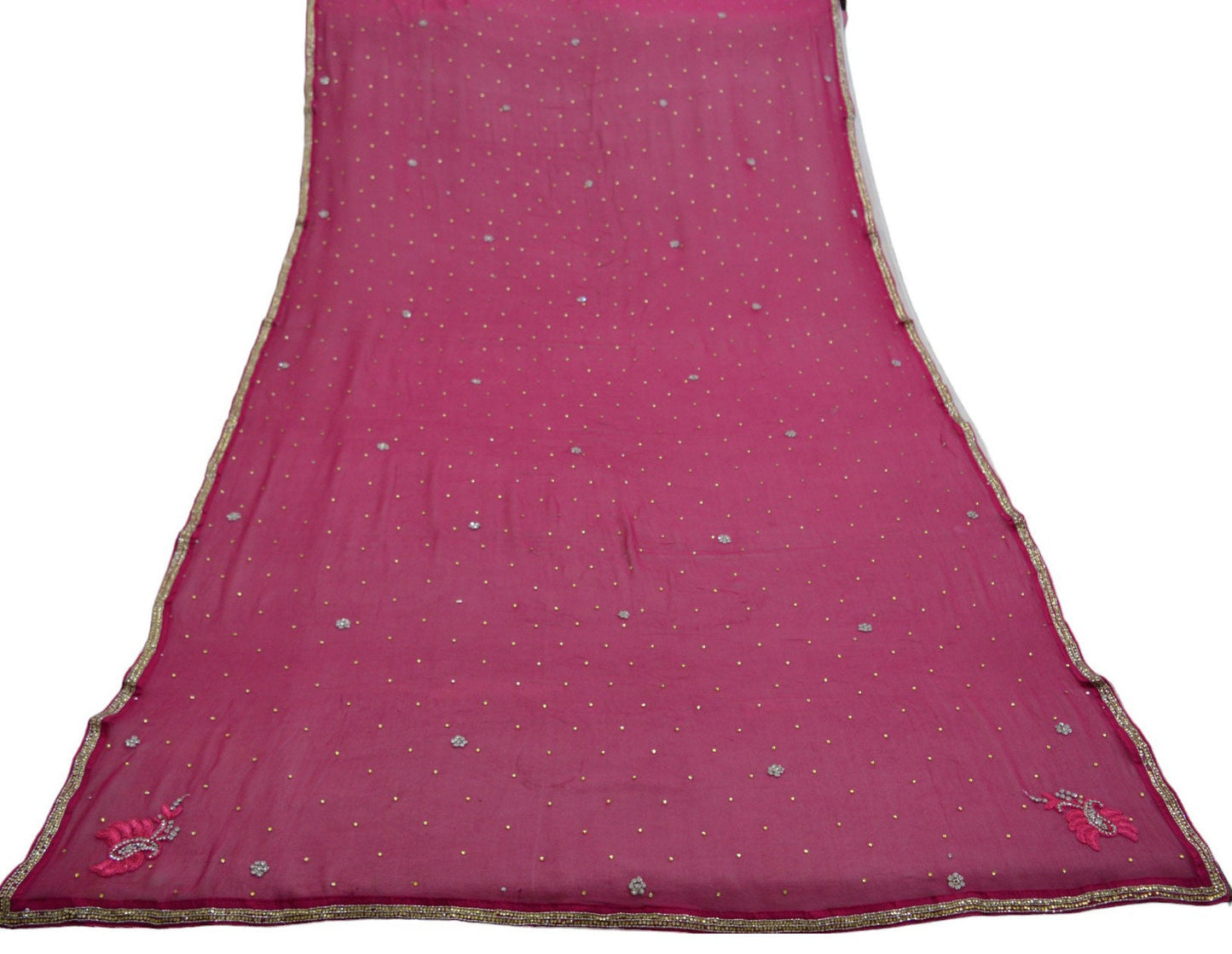 Indian Vintage Pink Dupatta Pure Georgette silk Long Stole Hand Embroidered Scarves Stole Veil Wrap Sequins