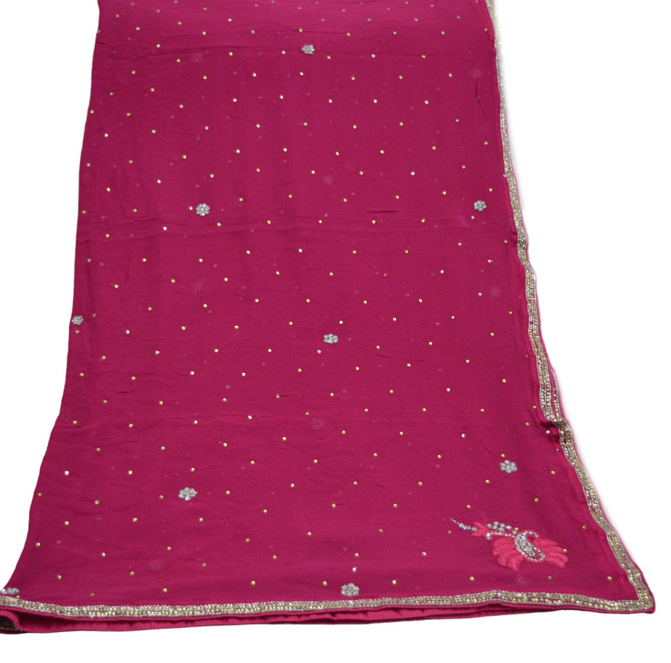 Indian Vintage Pink Dupatta Pure Georgette silk Long Stole Hand Embroidered Scarves Stole Veil Wrap Sequins