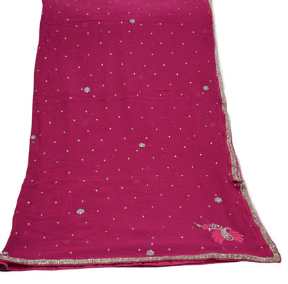 Indian Vintage Pink Dupatta Pure Georgette silk Long Stole Hand Embroidered Scarves Stole Veil Wrap Sequins