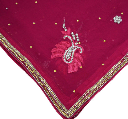 Indian Vintage Pink Dupatta Pure Georgette silk Long Stole Hand Embroidered Scarves Stole Veil Wrap Sequins