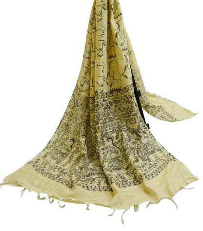 Indian Beige Vintage Dupatta Long Stole Block Print Pure Cotton Indian Scarves Scarf Veil Wrap Boho Soft Floral Design