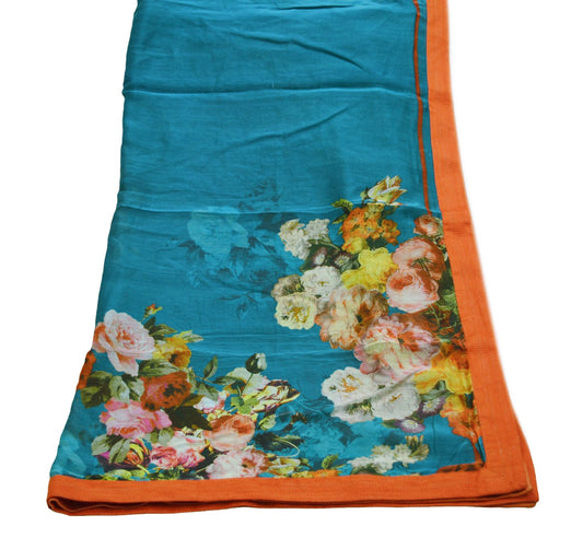 Women Indian Vintage Blue Dupatta Long Stole Pure silk Digital Printed Dupatta Veil Scarves soft Boho Wrap Dressmaking