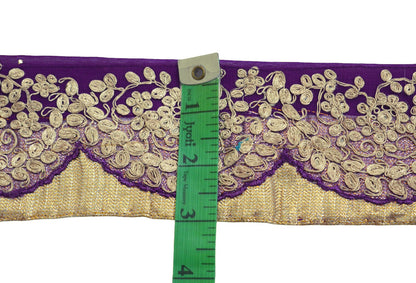 Indian Vintage Purple Sari Border Pure Chiffon Silk Hand Embroidered Indian Craft Trim Lace Sewing Sari Ribbon Recycled