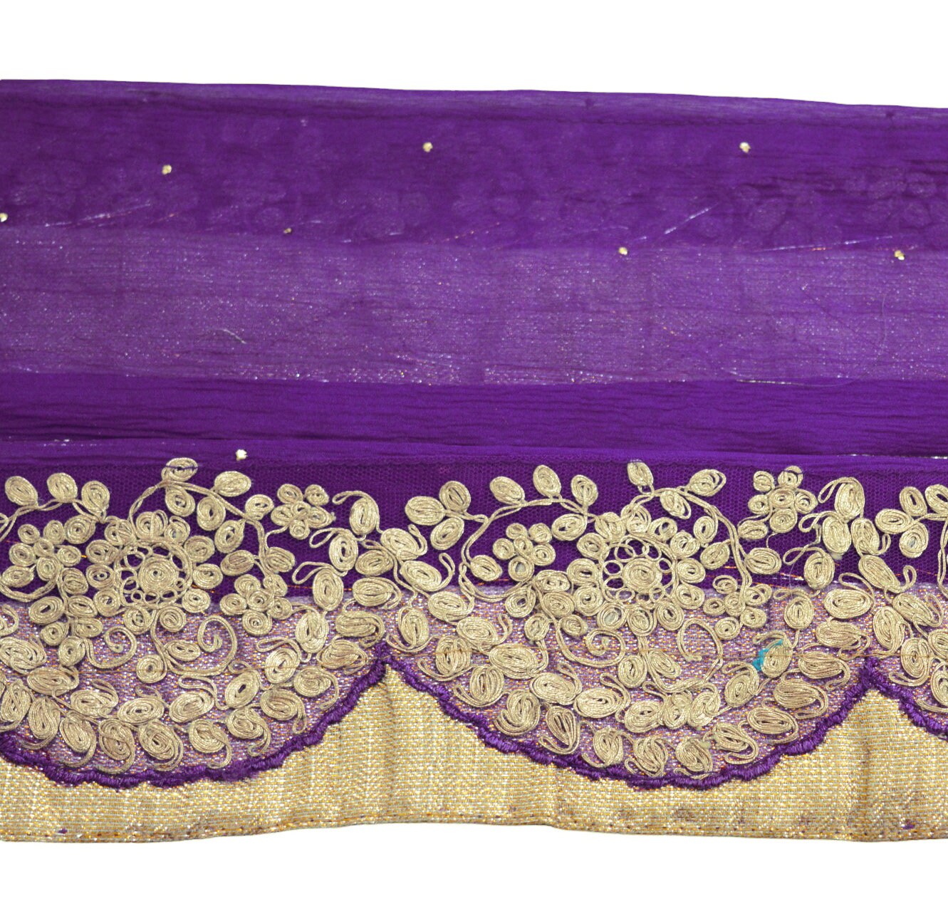 Indian Vintage Purple Sari Border Pure Chiffon Silk Hand Embroidered Indian Craft Trim Lace Sewing Sari Ribbon Recycled