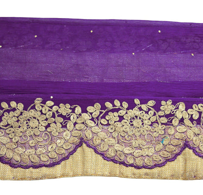 Indian Vintage Purple Sari Border Pure Chiffon Silk Hand Embroidered Indian Craft Trim Lace Sewing Sari Ribbon Recycled