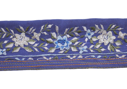 Indian Vintage Blue Saree Border Hand Embroidered Indian Craft Trim Lace Sewing Sari Ribbon Pure Crepe silk