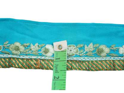 Indian Vintage Blue Saree Border Hand Embroidered Indian Craft Trim Lace Sewing Sari Ribbon Pure Crepe silk