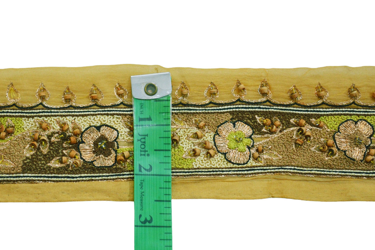 Indian Vintage Beige Sari Border Pure Chiffon Silk Hand Embroidered Indian Craft Trim Lace Sewing Sari Ribbon Recycled