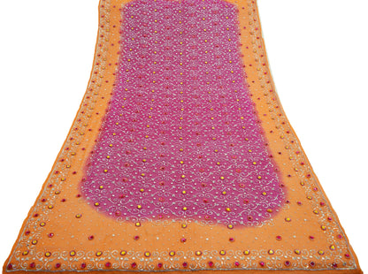 Indian Vintage Orange & Purple Dupatta Pure Georgette silk Long Stole Hand Embroidered Scarves Stole Veil Wrap Sequins