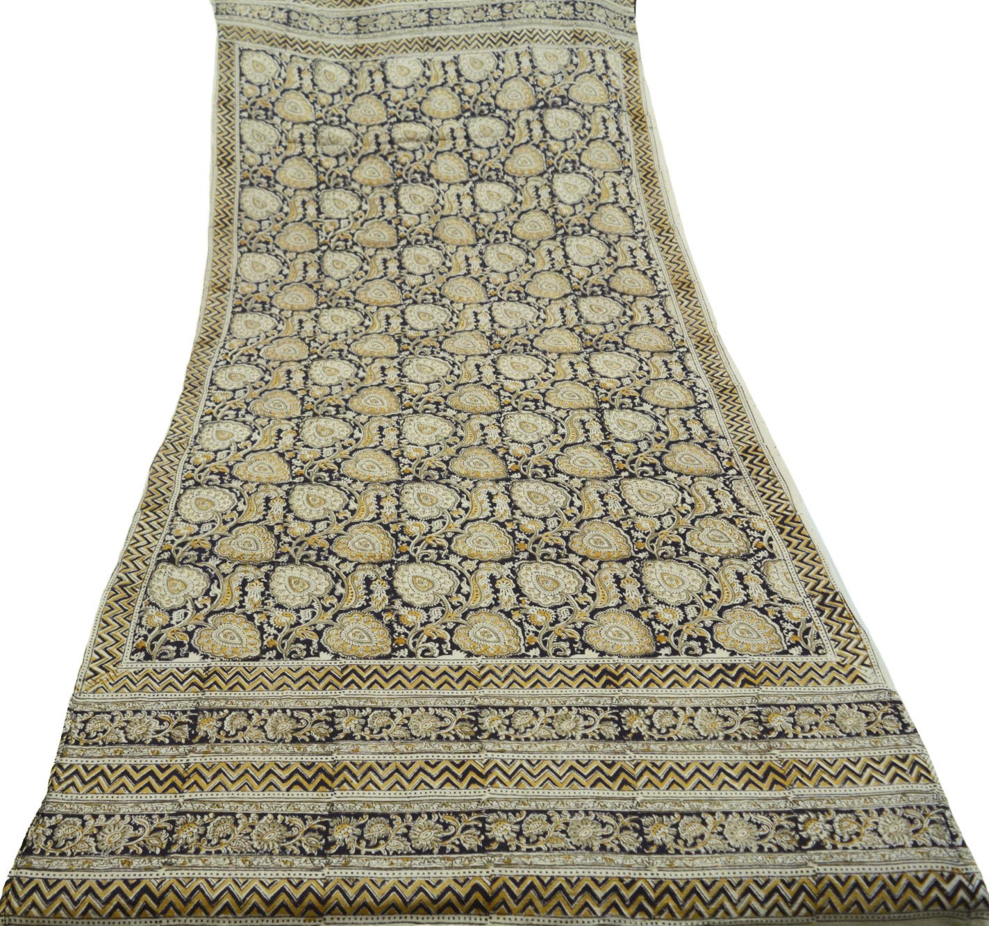 Indian Black Vintage Dupatta Long Stole Block Print 100% Pure Cotton Indian Scarf Veil Soft Floral