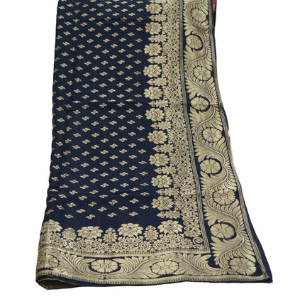 Indian Blue Art silk Vintage Dupatta Long Stole Woven Brocade Indian Scarves Veil Zari Soft Floral Design