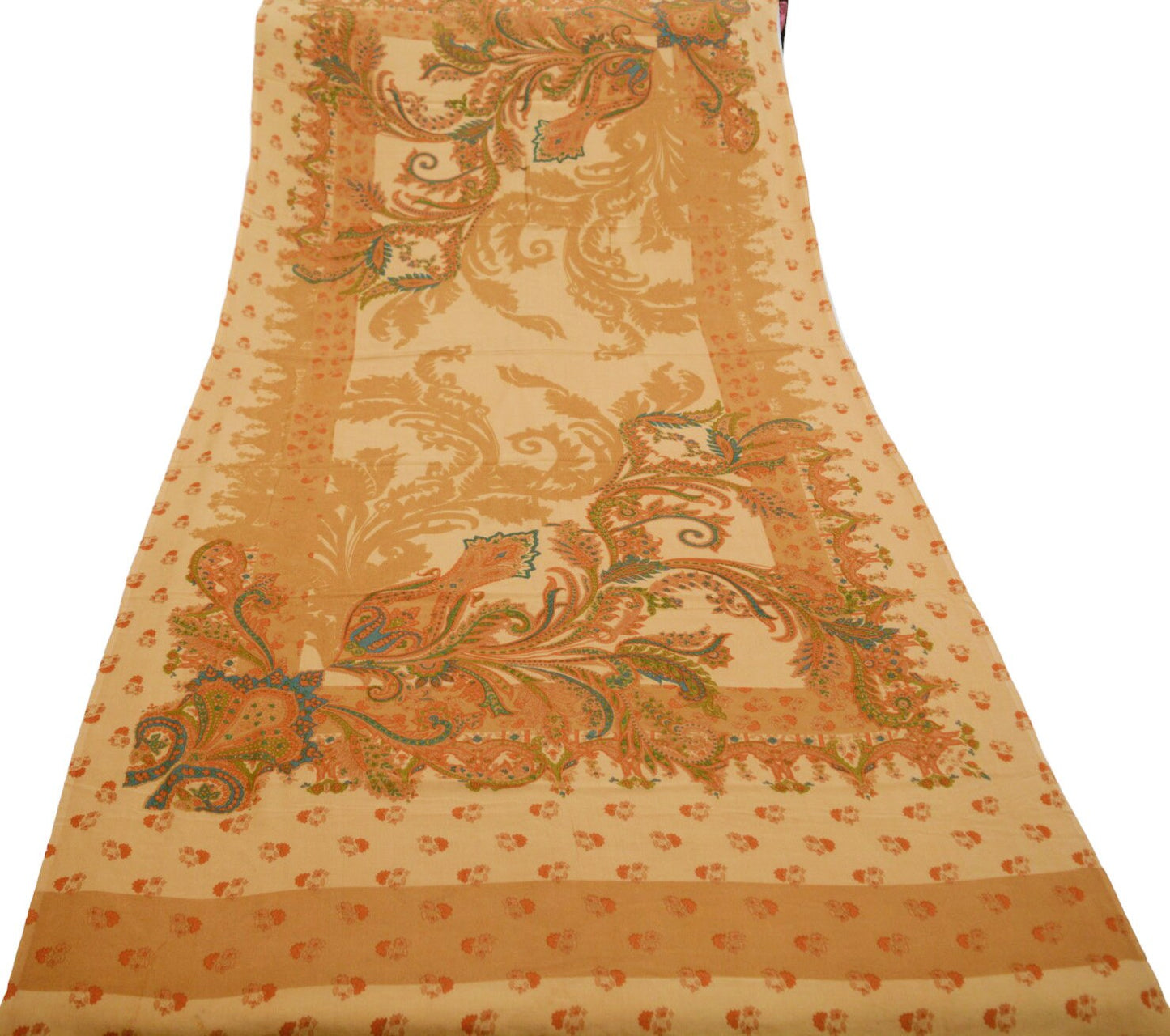 Women Indian Vintage Beige Dupatta Long Stole Pure Crepe silk Printed Dupatta Veil Scarves soft Boho Wrap Dressmaking Paisley