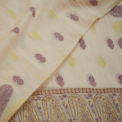 Indian Vintage Peach  Dupatta Long Stole Woven Pure Cotton Indian Scarves Veil Golden Zari Soft