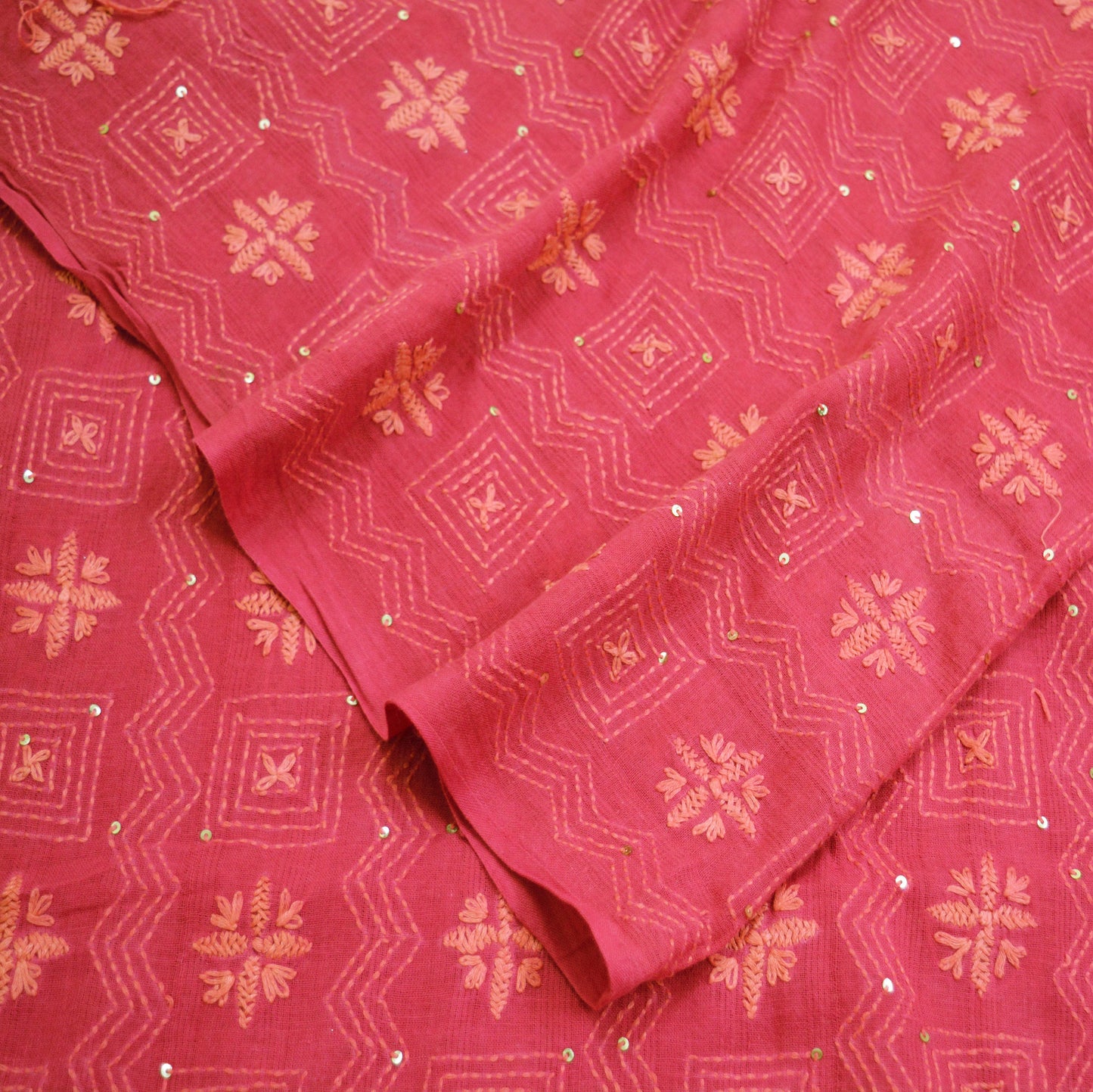 Indian Vintage Pink Dupatta Long Stole Pure Cotton Hand Embroidered Kantha Indian Scarves Veil Scarf Wrap