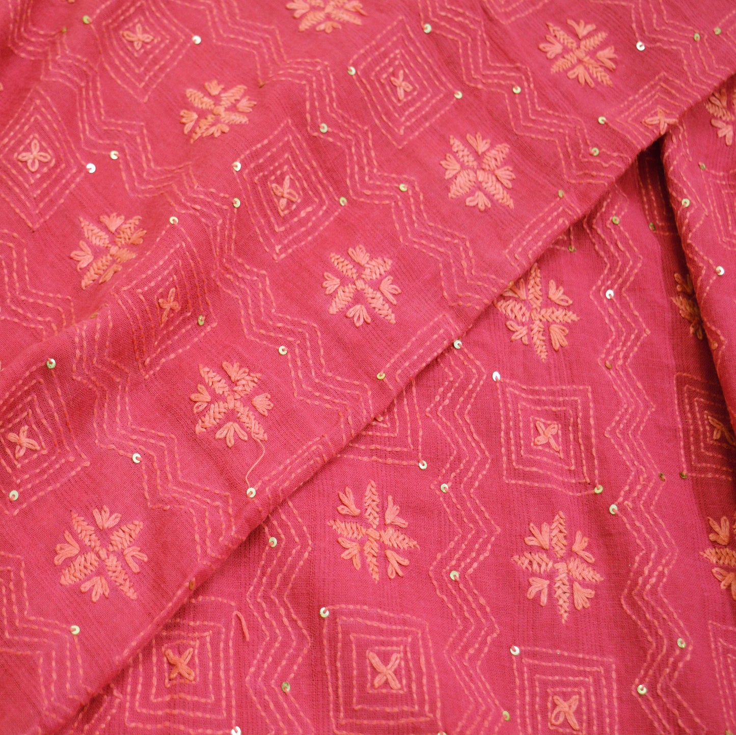 Indian Vintage Pink Dupatta Long Stole Pure Cotton Hand Embroidered Kantha Indian Scarves Veil Scarf Wrap