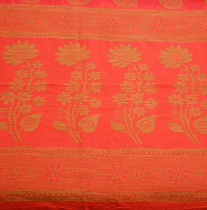 Indian Vintage Sari Red & Orange Pure Silk Hand Woven Saree  Fabric 5Yard Sewing Ethnic Floral