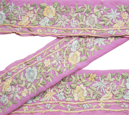 Indian Vintage Pink Saree Border Hand Embroidered Parsi Indian Craft Trim Lace Sewing Sari Ribbon Recycled Sari Border