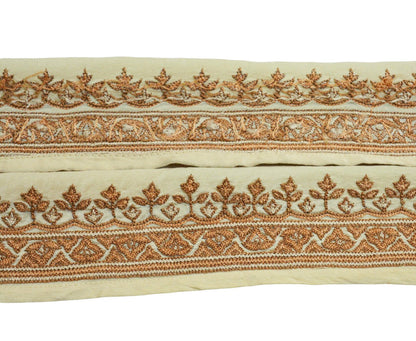 Indian Vintage Ivory Sari Border Hand Embroidered Indian Craft Trim Lace Sewing Sari Ribbon Pure Crepe silk