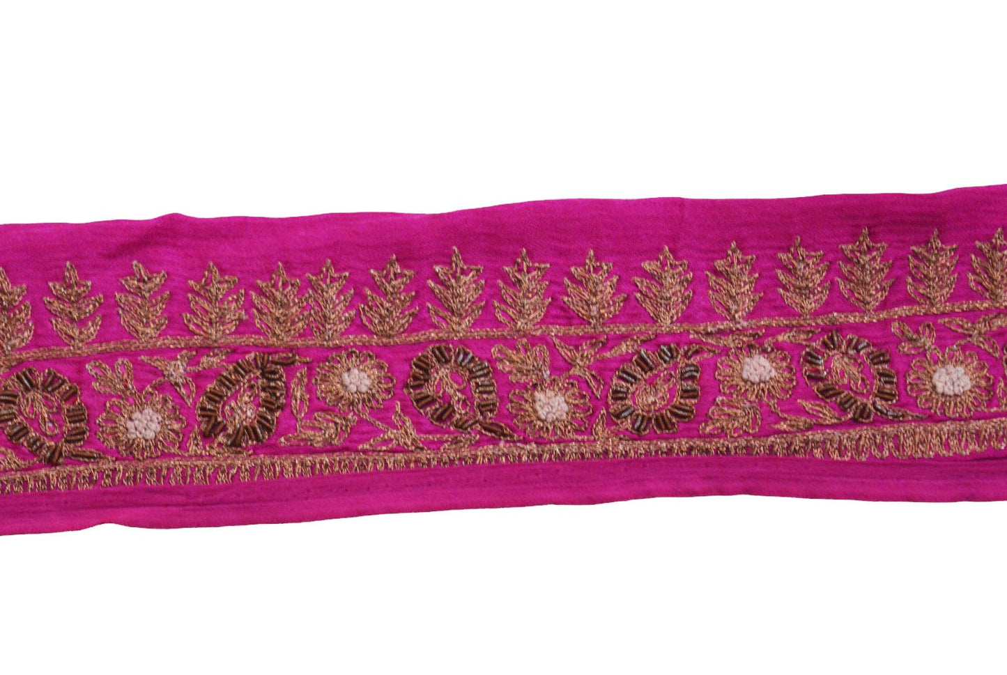 Indian Vintage Pink Sari Border Hand Embroidered Indian Craft Trim Lace Sewing Sari Ribbon Pure silk  Zardozi/Dabka Zari