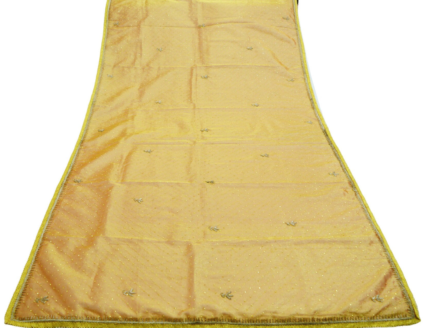 Indian Vintage Heavy Golden Dupatta Tissue Silk Long Stole Hand Embroidered Scarf Zari Zardozi/Dabka