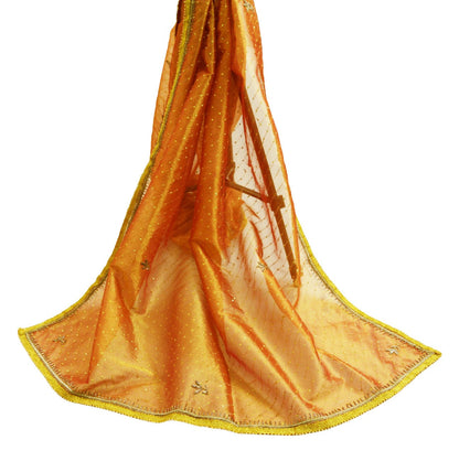 Indian Vintage Heavy Golden Dupatta Tissue Silk Long Stole Hand Embroidered Scarf Zari Zardozi/Dabka