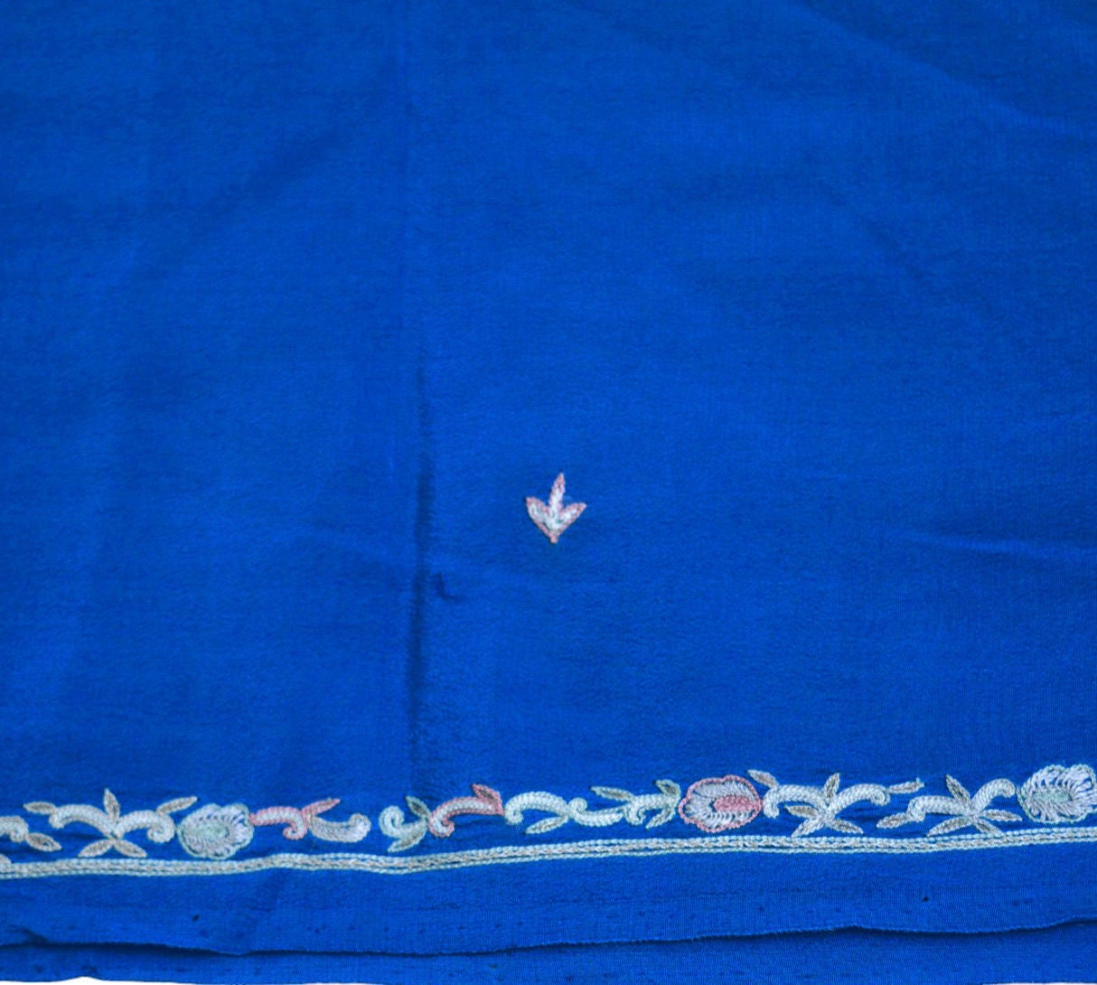 Indian Vintage Blue Dupatta Long Stole Pure Crepe Silk Embroidered Indian Scarves Veil Scarf Wrap Hippie Boho