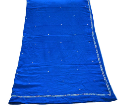 Indian Vintage Blue Dupatta Long Stole Pure Crepe Silk Embroidered Indian Scarves Veil Scarf Wrap Hippie Boho