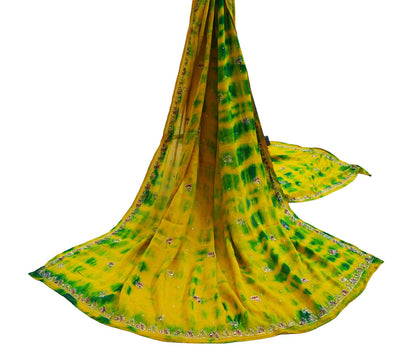 Indian Vintage Dupatta Pure silk Long Stole Hand Embroidered Tie-Dye Scarves Floral Design Stole Veil Wrap Zardozi