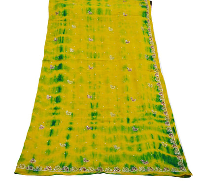 Indian Vintage Dupatta Pure silk Long Stole Hand Embroidered Tie-Dye Scarves Floral Design Stole Veil Wrap Zardozi