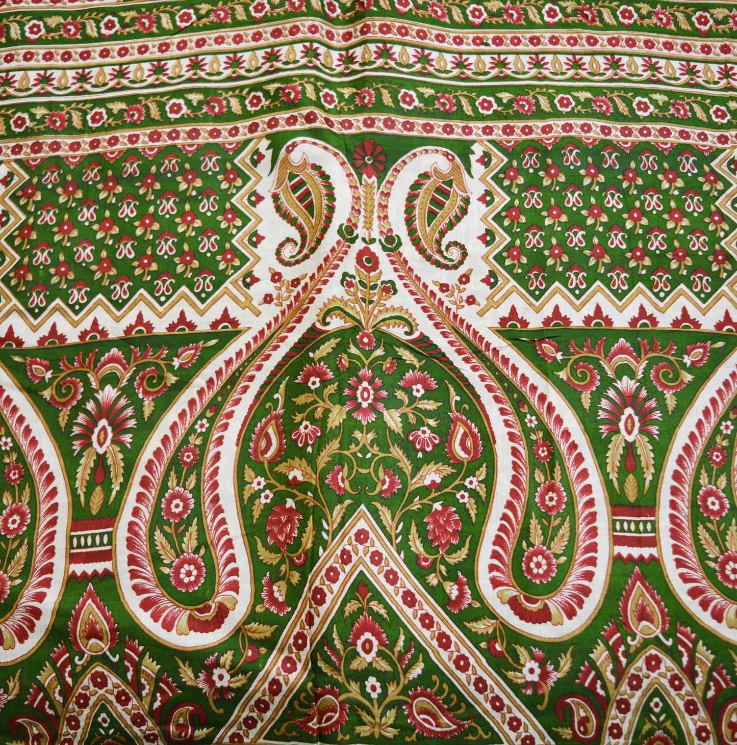 Indian Vintage Sari Red & Green Pure Silk Printed Saree Fabric 5yard Sewing Craft Fabric DressMaking Wrap