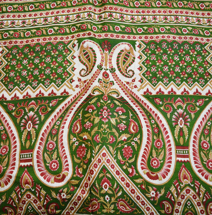 Indian Vintage Sari Red & Green Pure Silk Printed Saree Fabric 5yard Sewing Craft Fabric DressMaking Wrap