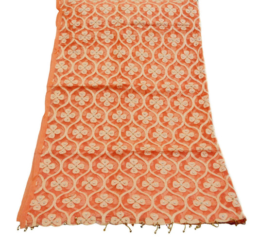 Indian Vintage Orange Dupatta Pure Organza Silk Long Stole Hand Embroidered Scarves Floral Stole Veil Wrap Zari Dardozi