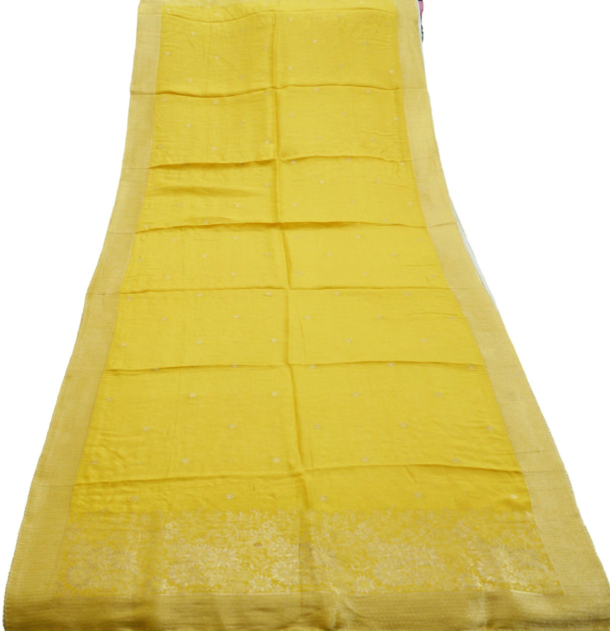 Indian Vintage Mustard Dupatta Long Stole Pure silk Woven Brocade Indian Scarves Veil Scarf Wrap Hippie Boho Soft Floral