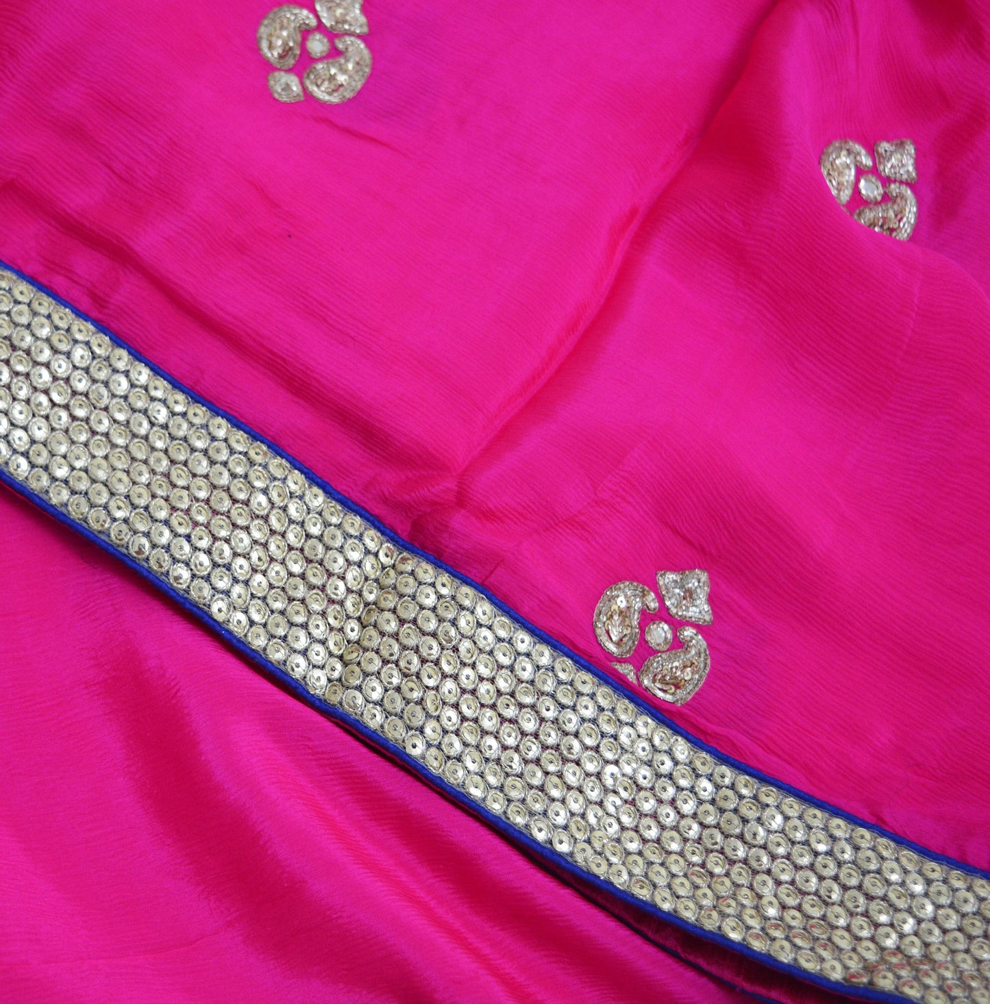 Indian Vintage Pink Heavy Green Dupatta Pure Silk Long Stole Hand Embroidered Scarves Zardozi Sequins