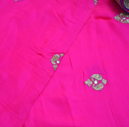 Indian Vintage Pink Heavy Green Dupatta Pure Silk Long Stole Hand Embroidered Scarves Zardozi Sequins