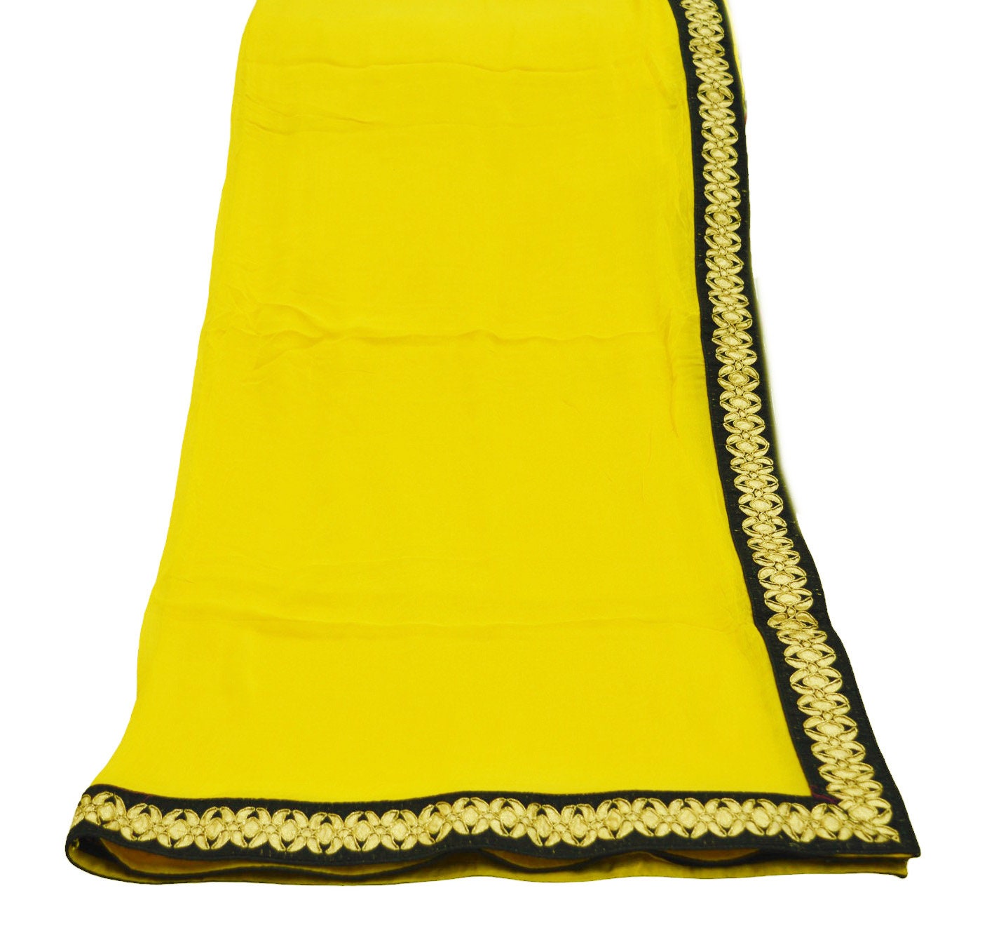 Indian Vintage Yellow Dupatta Blend Chiffon Long Stole Embroidered Scarves Floral Design Stole Veil Wrap