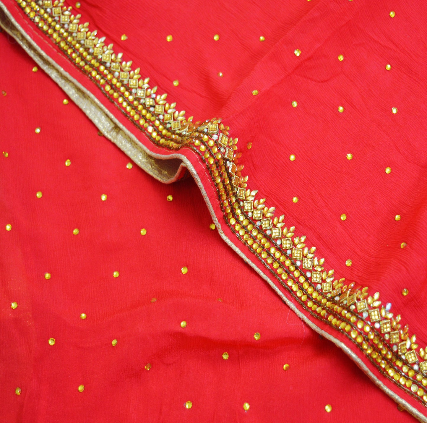 Indian Vintage Heavy Red Dupatta Pure Silk Long Stole Hand Embroidered Scarves Glass Beaded Zari Stole