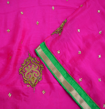 Indian Vintage Pink Heavy Green Dupatta Pure Silk Long Stole Hand Embroidered Scarves Sequins