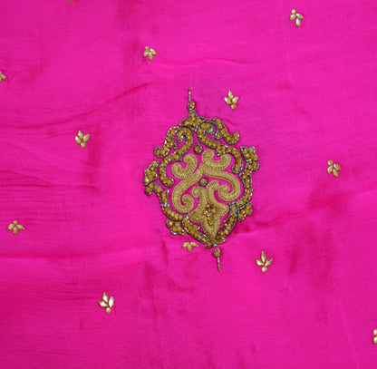 Indian Vintage Pink Heavy Green Dupatta Pure Silk Long Stole Hand Embroidered Scarves Sequins