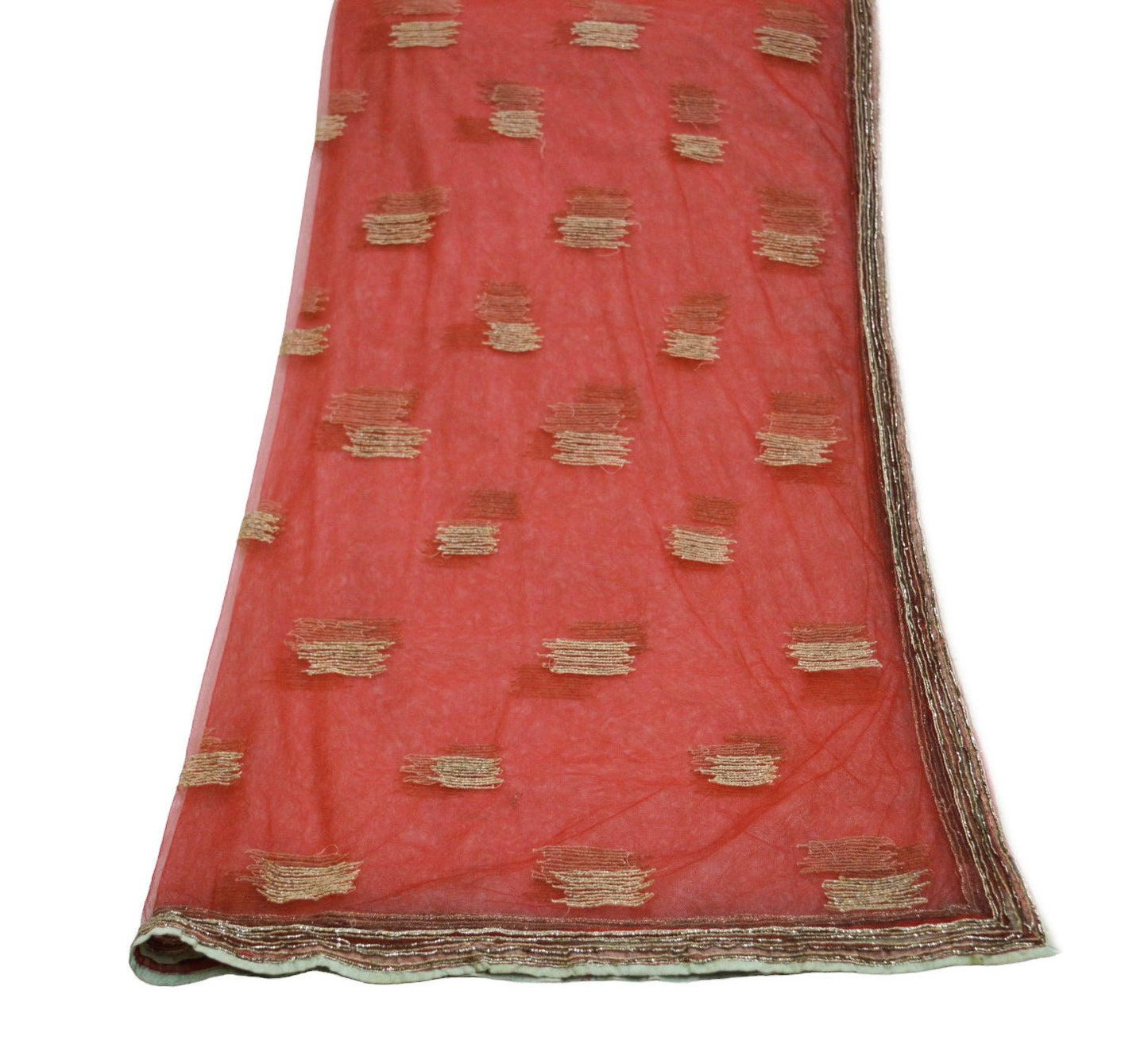 Indian Vintage Red Dupatta Long Stole Net Mess Hand Embroidered Scarves Veil Hijab Zardozi